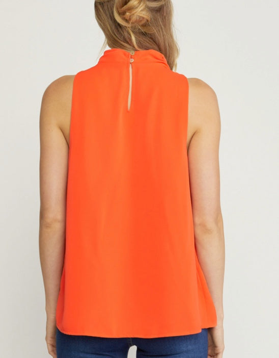 Tangerine Sleeveless Cowl Neck Top