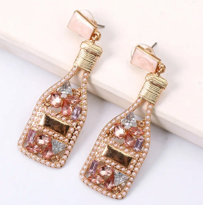 Rose Pink Swarovski Champagne Bottle Earrings