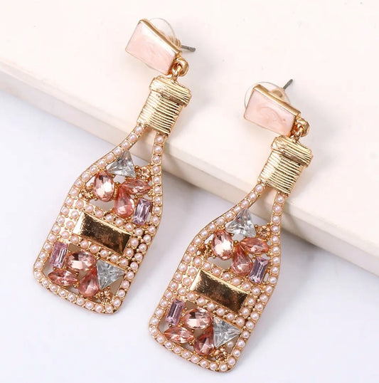 Rose Pink Swarovski Champagne Bottle Earrings