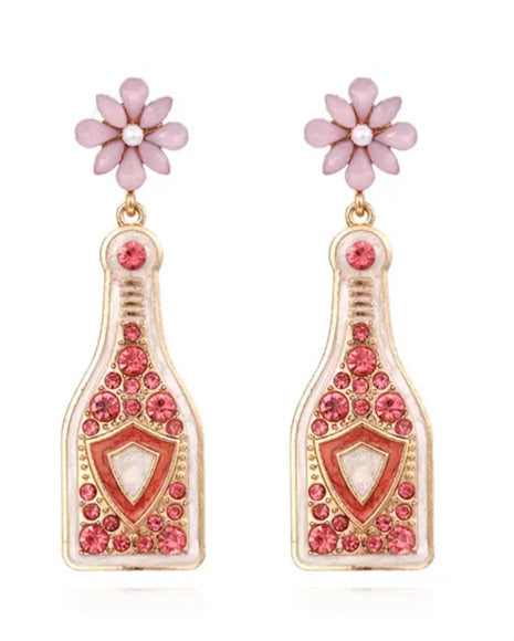 Pink Swarovski Wine Bottle Earrings