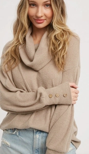 SOFT BRUSHED RIB COWL NECK PULLOVER