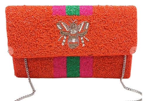 BEE-You Striped Beaded Clutch