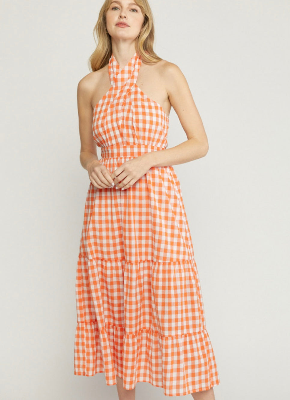 Orange Gingham Halter Dress