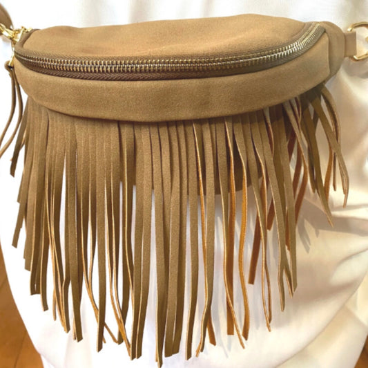 Tan Suede Fringe Fanny Pack