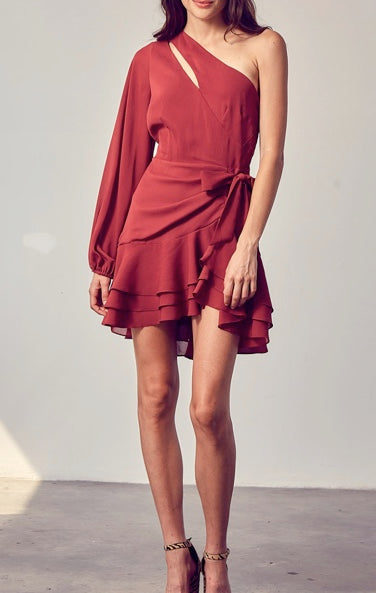 ONE SHOULDER SIDE TIE DRESS