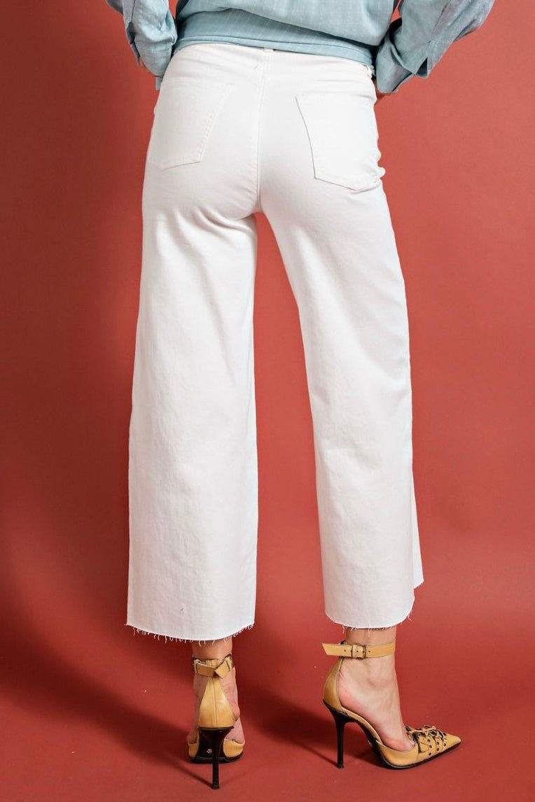 BUTTON FRONT STRETCH TWILL BELL BOTTOM PANTS