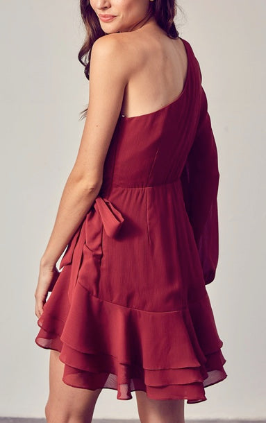 ONE SHOULDER SIDE TIE DRESS