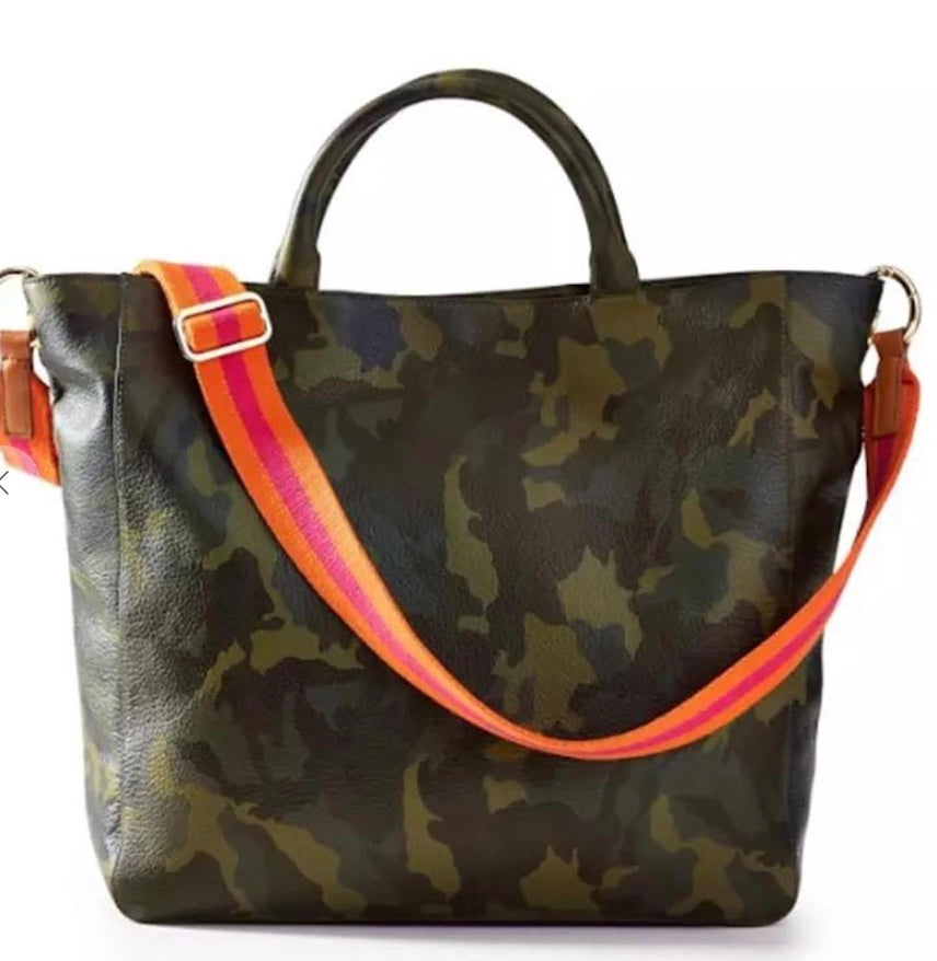 Vegan Leather Shoulder Bag - Army Camo