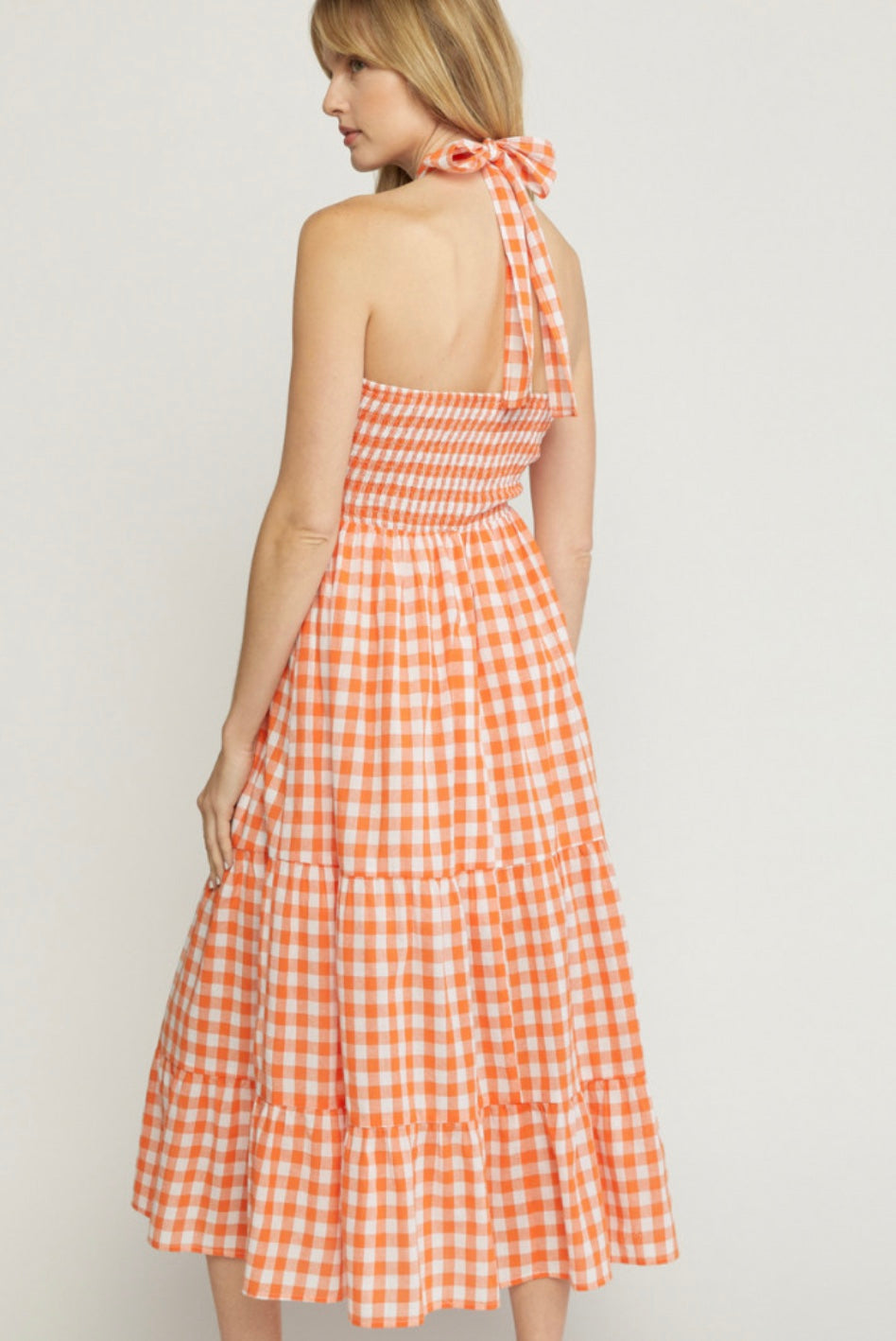 Orange Gingham Halter Dress