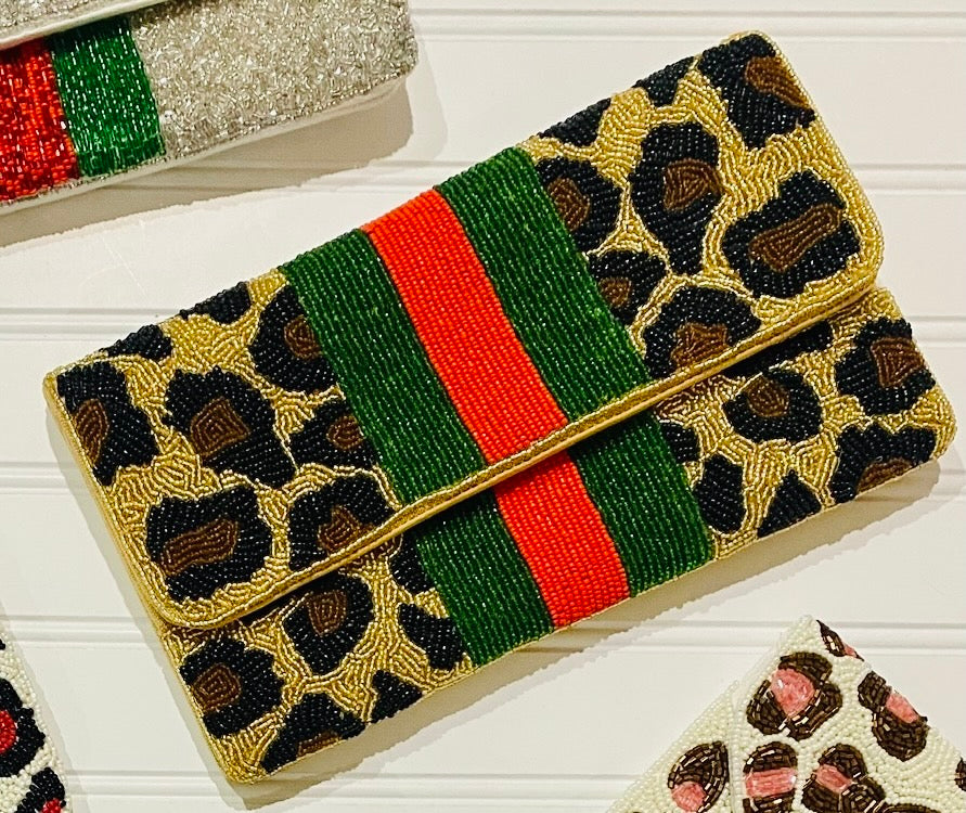 Striped Beaded Clutch Bag