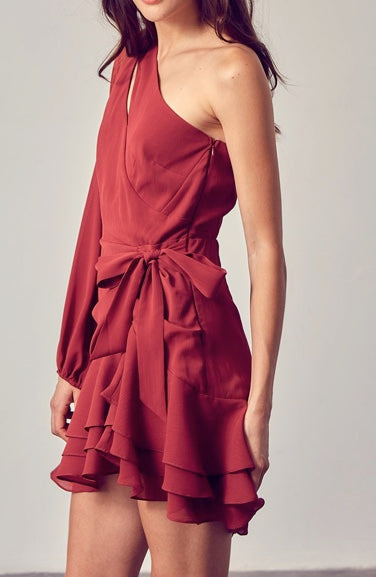 ONE SHOULDER SIDE TIE DRESS