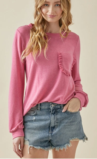 Ruffled Chest Pocket Top