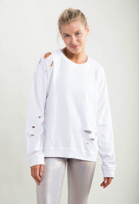 Distressed Long-Sleeve Pullover Top