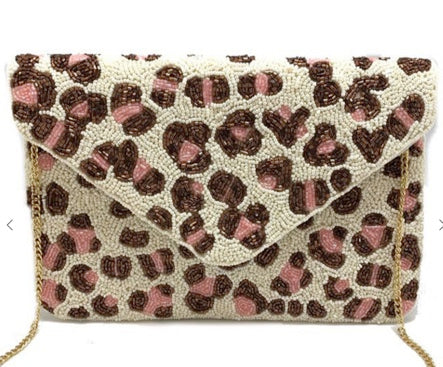 White And Pink Beaded Clutch