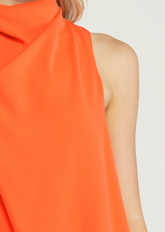 Tangerine Sleeveless Cowl Neck Top