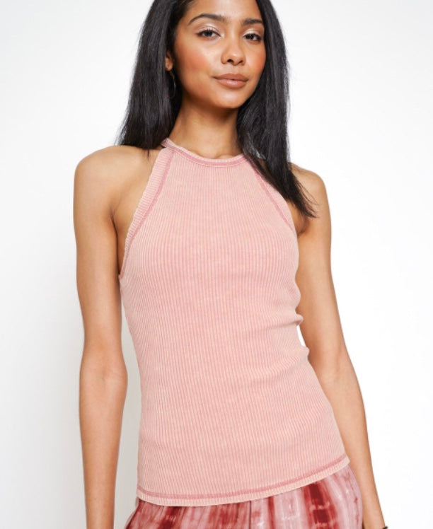 Washed Rib Tank - Rose