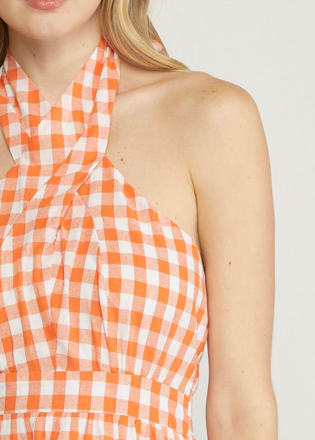 Orange Gingham Halter Dress