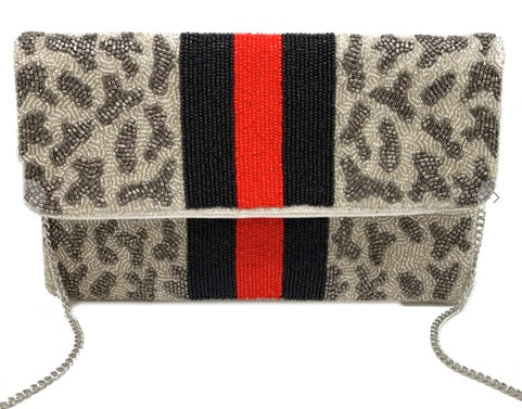 Striped Beaded Clutch Bag