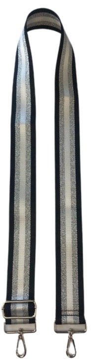 Silver/White Stripe Bag Strap-Silver Hardware