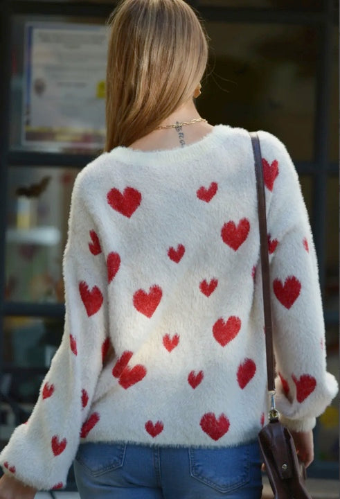 Heart Print Sweater Top