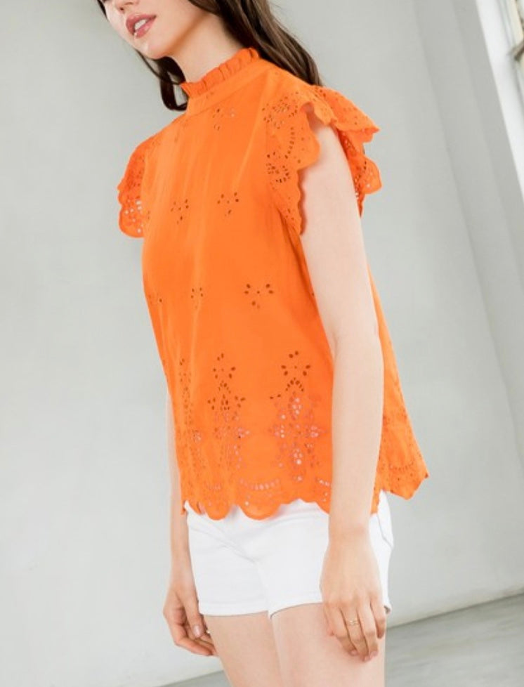 Eyelet Ruffle Sleeve Top