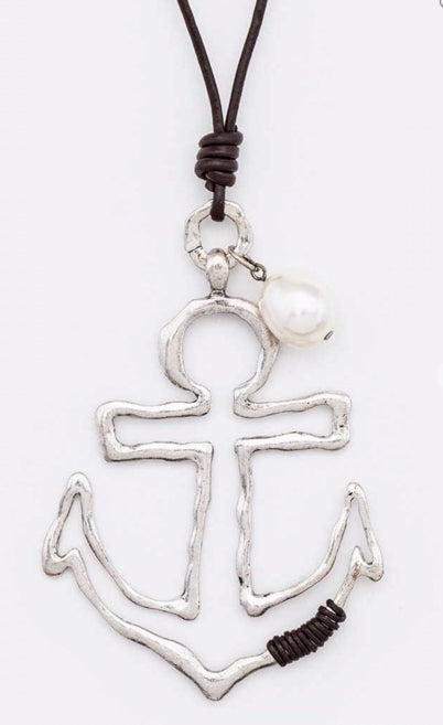 Hammered Anchor Pendant Necklace