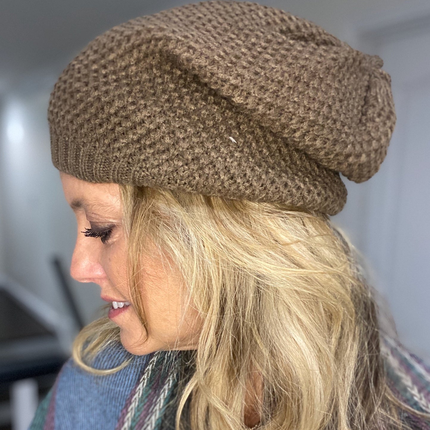 Waffle Knit Slouchy Beanie