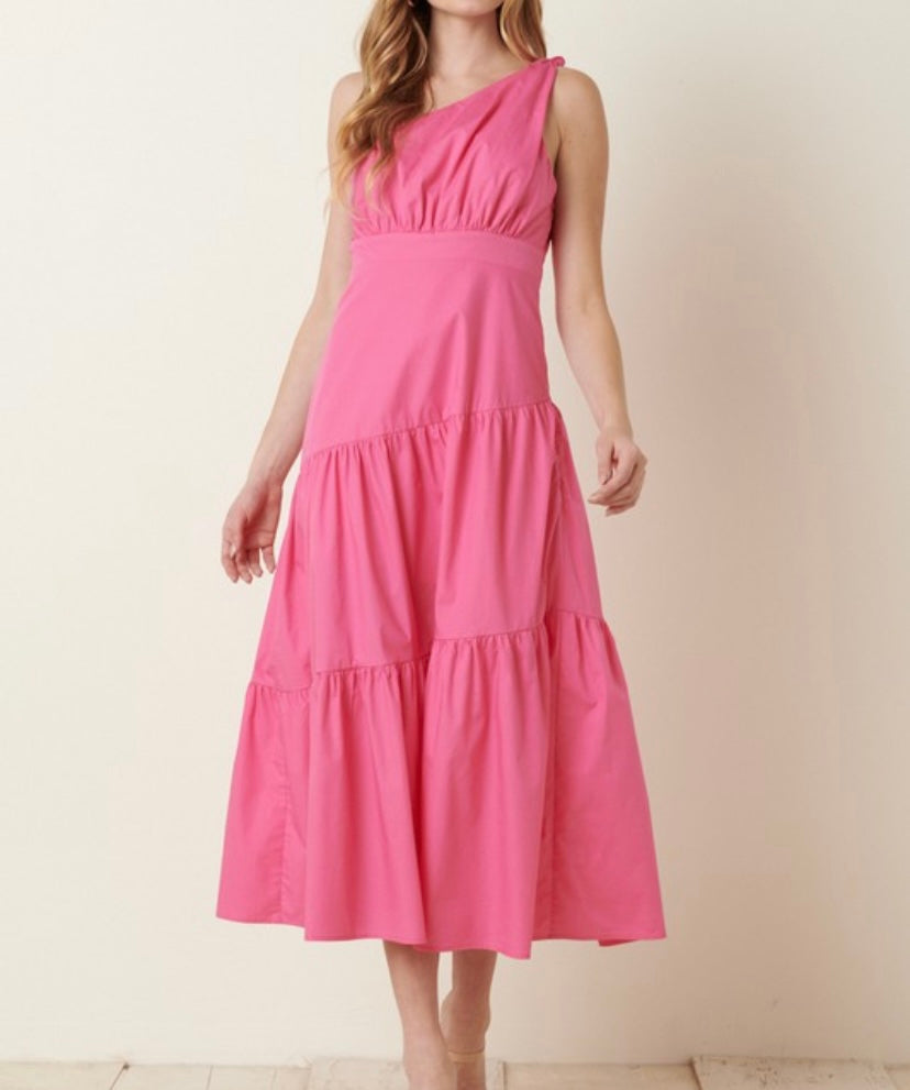 Poplin One Shoulder Maxi Dress